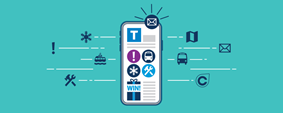 TransLink newsletter illustration of mobile phone while surrounded by system icons