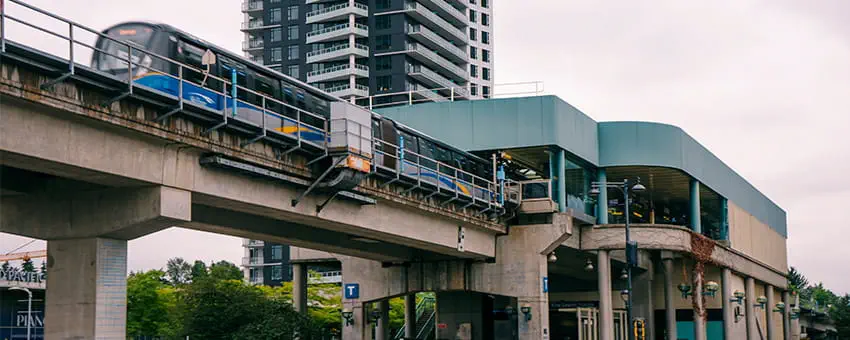 A SkyTrain arriving at King George SkyTrain Station
