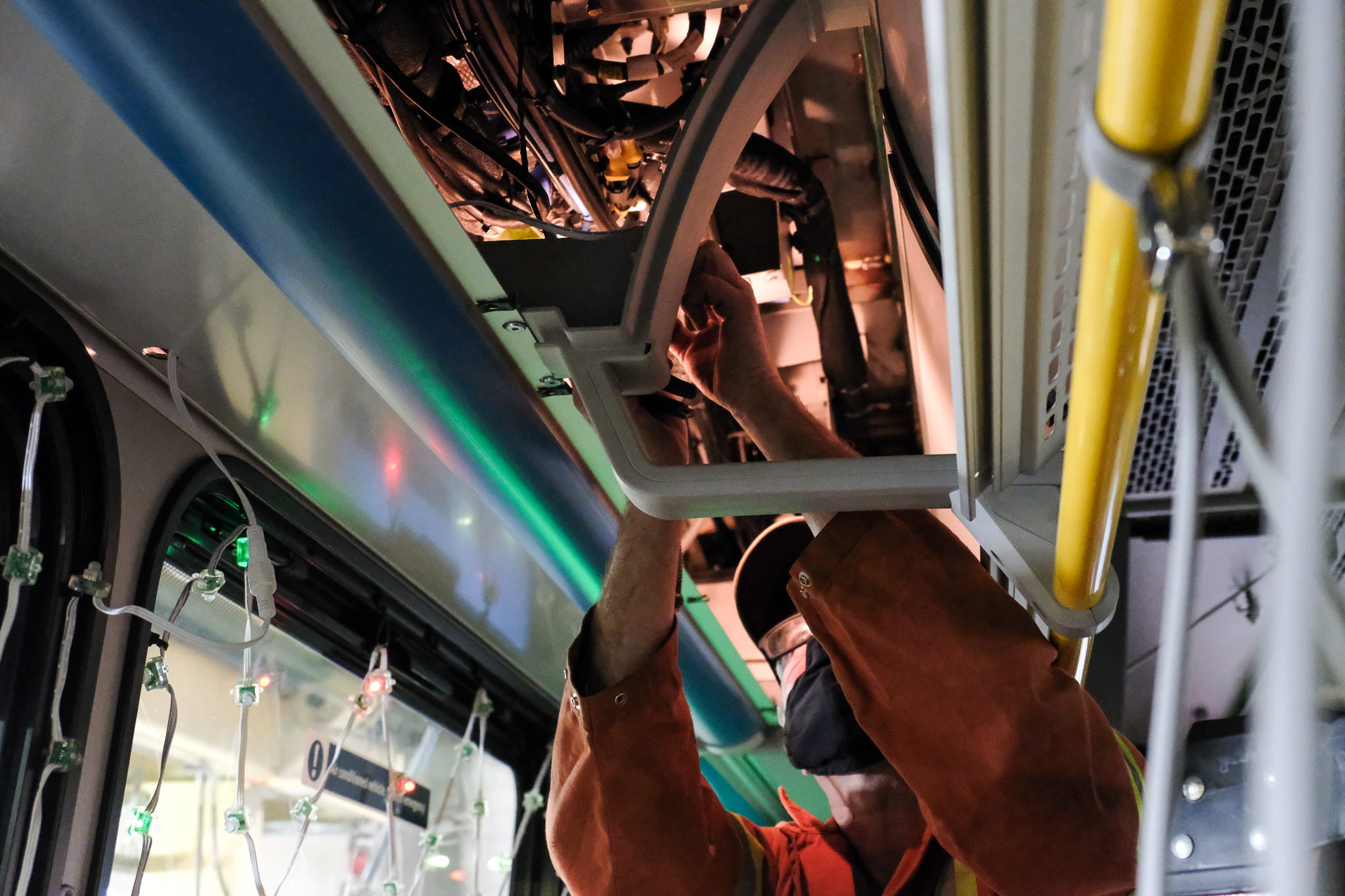 Running the wires for the lights on the Reindeer Bus