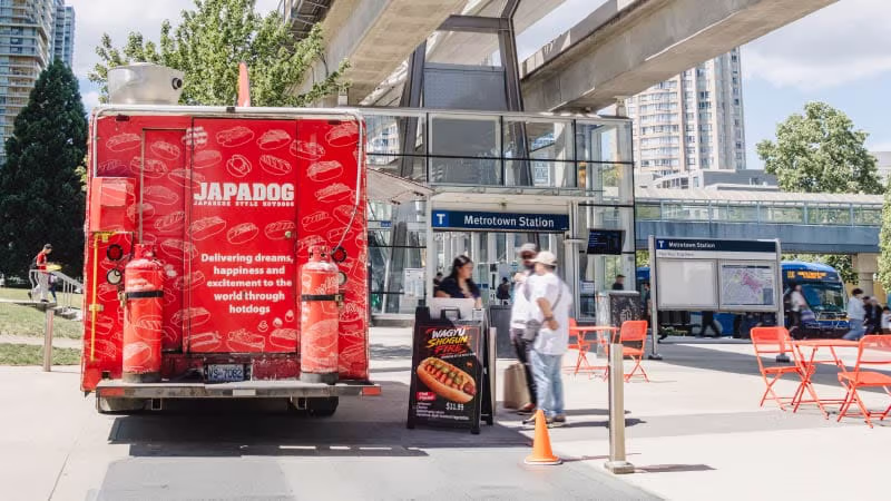 Japadog food truck outside of the Metrotown SkyTrain station