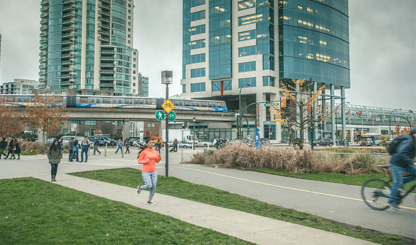 Main Street Science World station from the bike path outside Science World