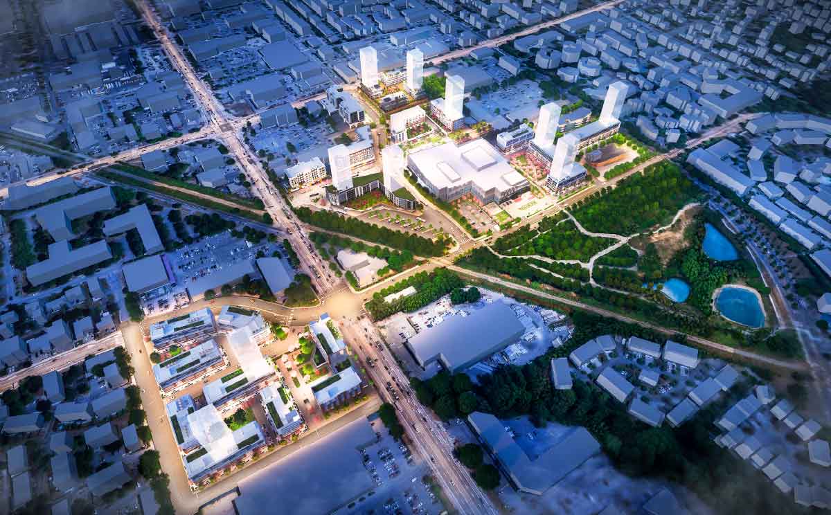 Rendering of Newton Master Development Plan from an aerial view