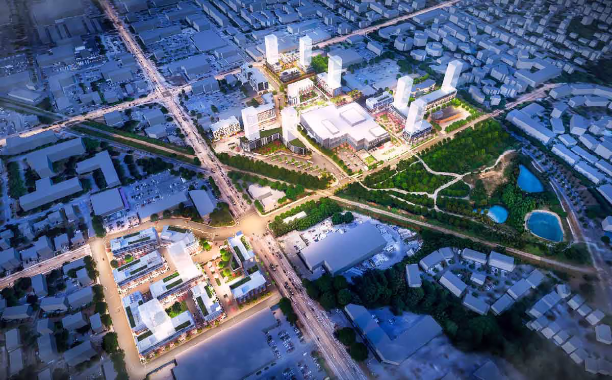 Rendering of Newton Master Development Plan from an aerial view