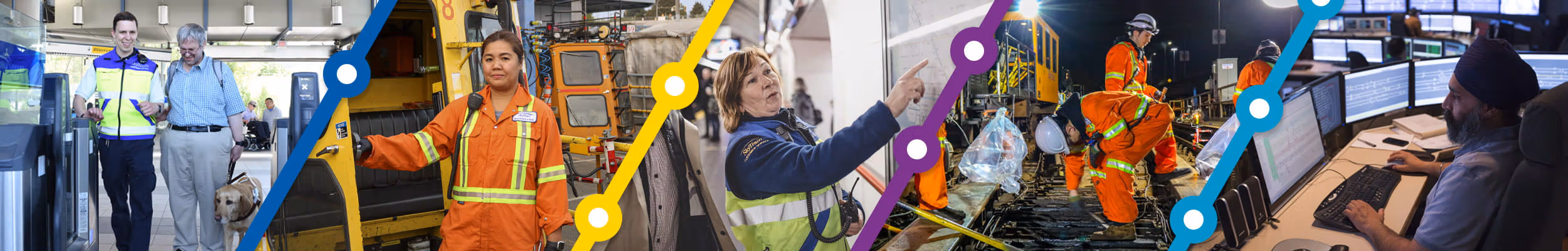 Collage of various SkyTrain employees throughout the TransLink enterprise