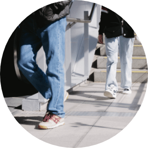 People exiting transit station