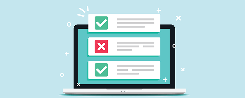 A laptop showing imagery of checkboxes and text