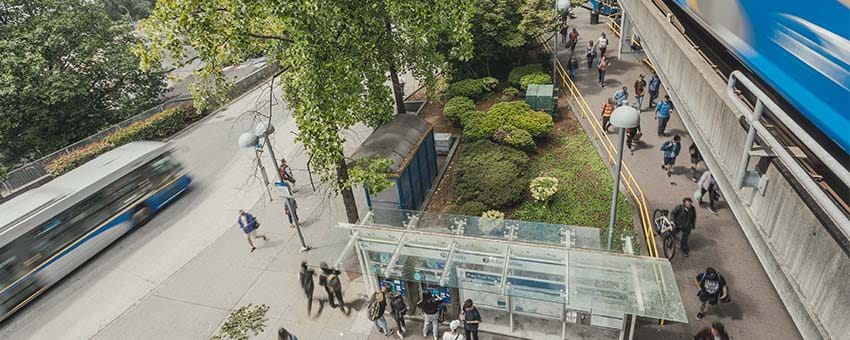 Photo of the bustling 22nd Street SkyTrain Station
