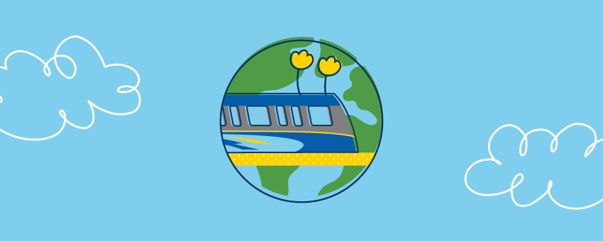 Illustration of a SkyTrain wrapping around the earth