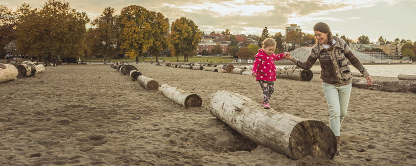 A family walking along Kitsilano Bech