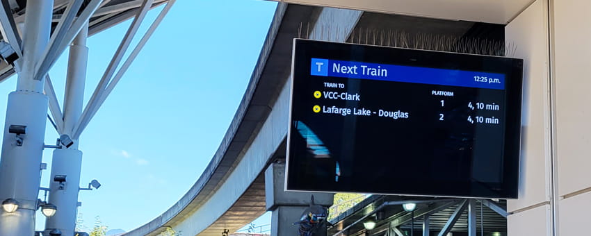 Next Train screen at Commercial-Broadway Station