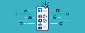 TransLink newsletter illustration of mobile phone while surrounded by system icons