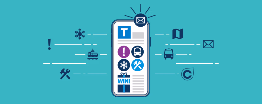 TransLink newsletter illustration of mobile phone while surrounded by system icons