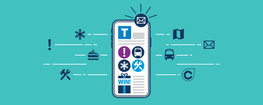 TransLink newsletter illustration of mobile phone while surrounded by system icons