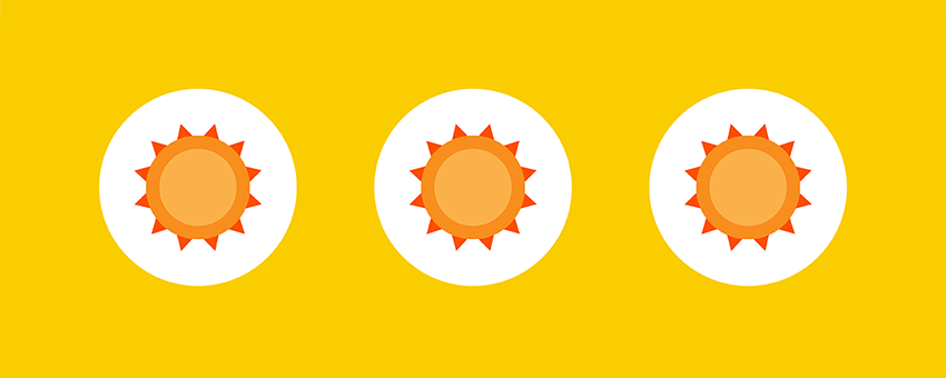 Three icons of the sun lined up horizontally