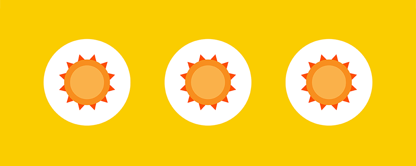 Three icons of the sun lined up horizontally