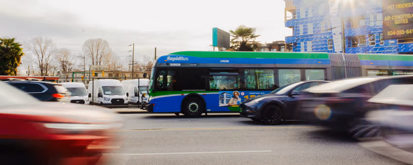 RapidBus on Marine Drive surrounded by moving traffic