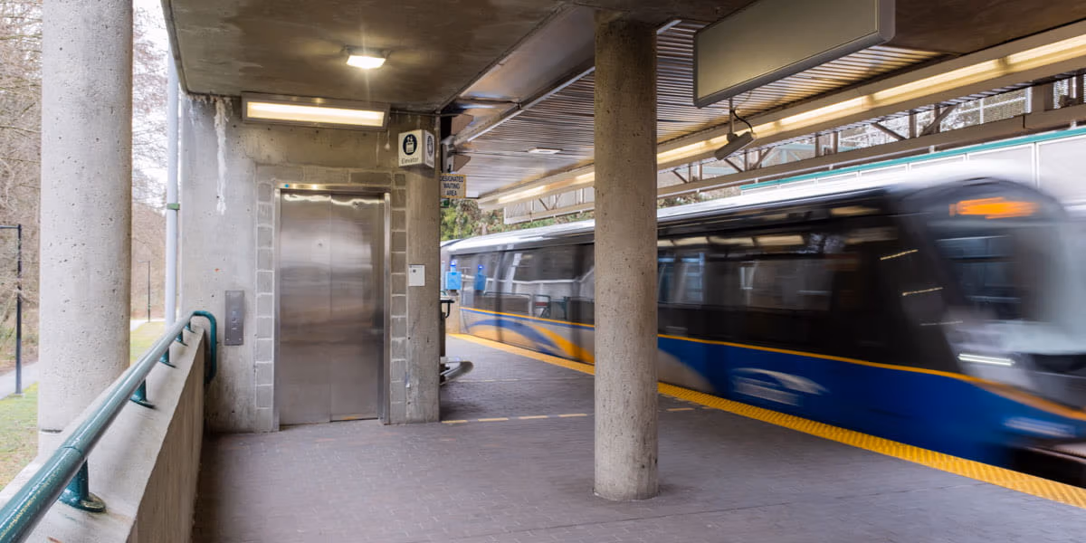 Edmonds Station elevator with train passing by