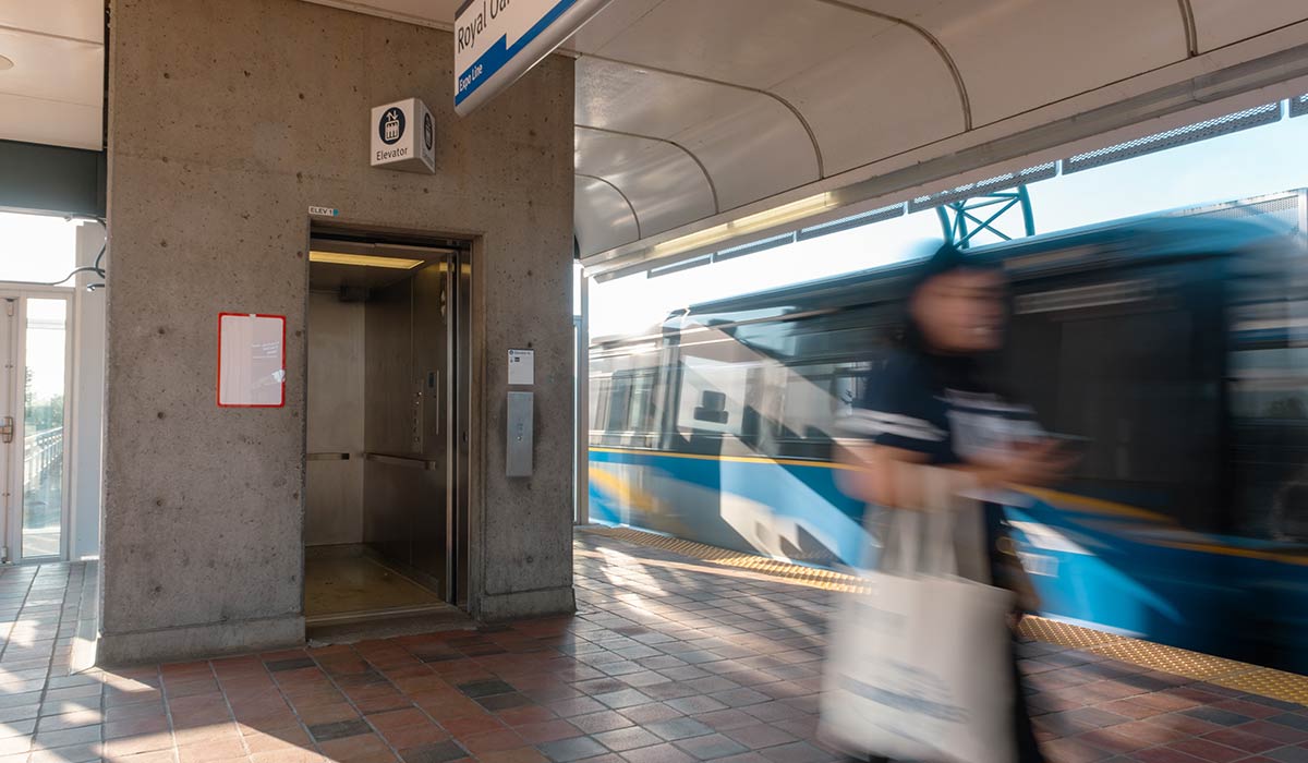 A passenger exiting an Elevator at Royal Oak Station