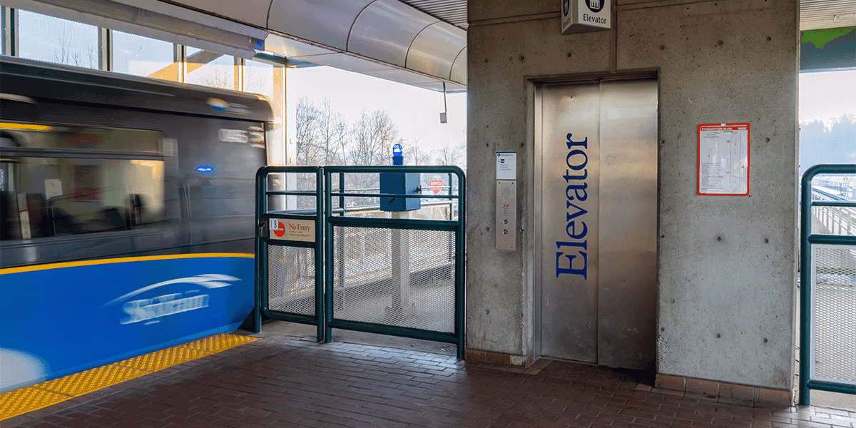 Elevator on the SkyTrain platform at Scott Road Station.