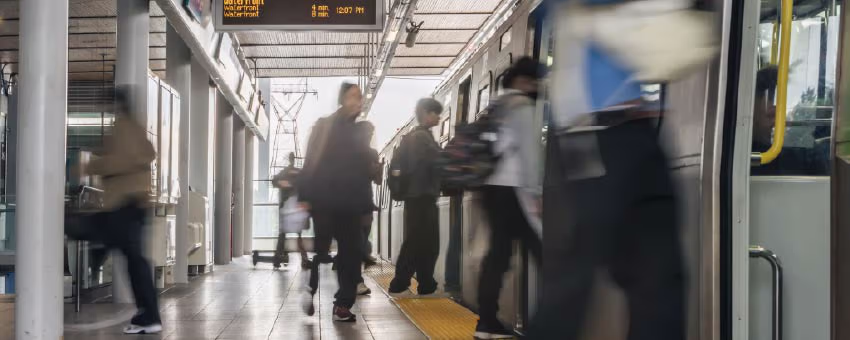 Riders boarding a SkyTrain