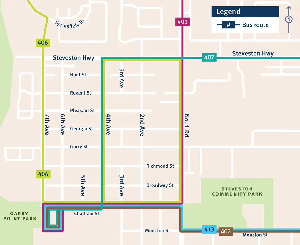 Proposed bus routing through Steveston Village