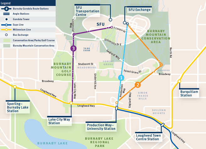 Proposed Routes for the Burnaby Mountain Gondola