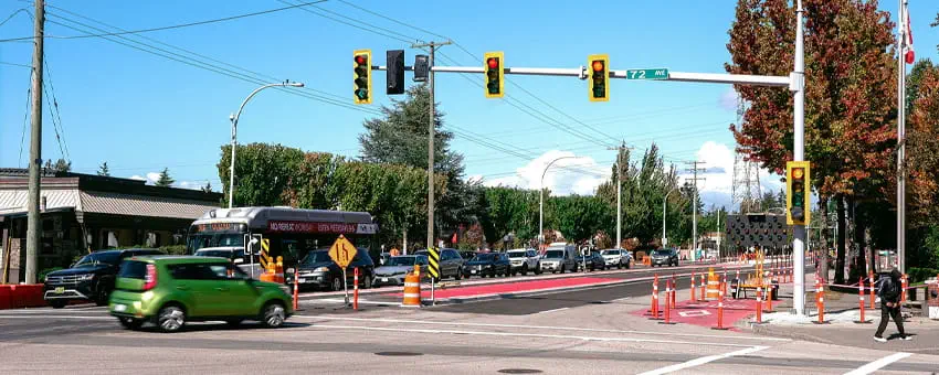 Construction on Scott Road and 72 Avenue in Surrey