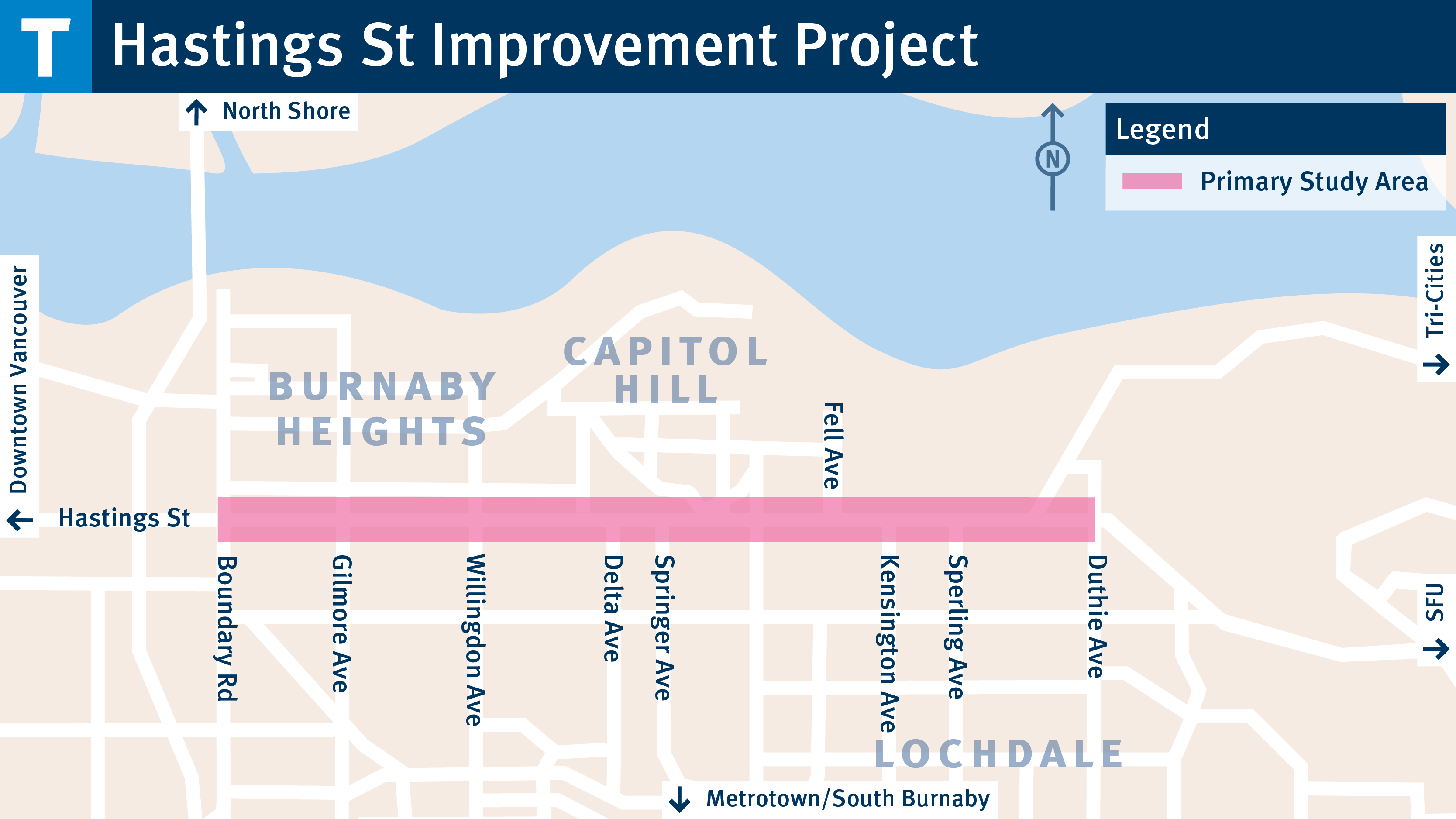 Hastings Street Improvement area between Boundary Road and Duthie Avenue