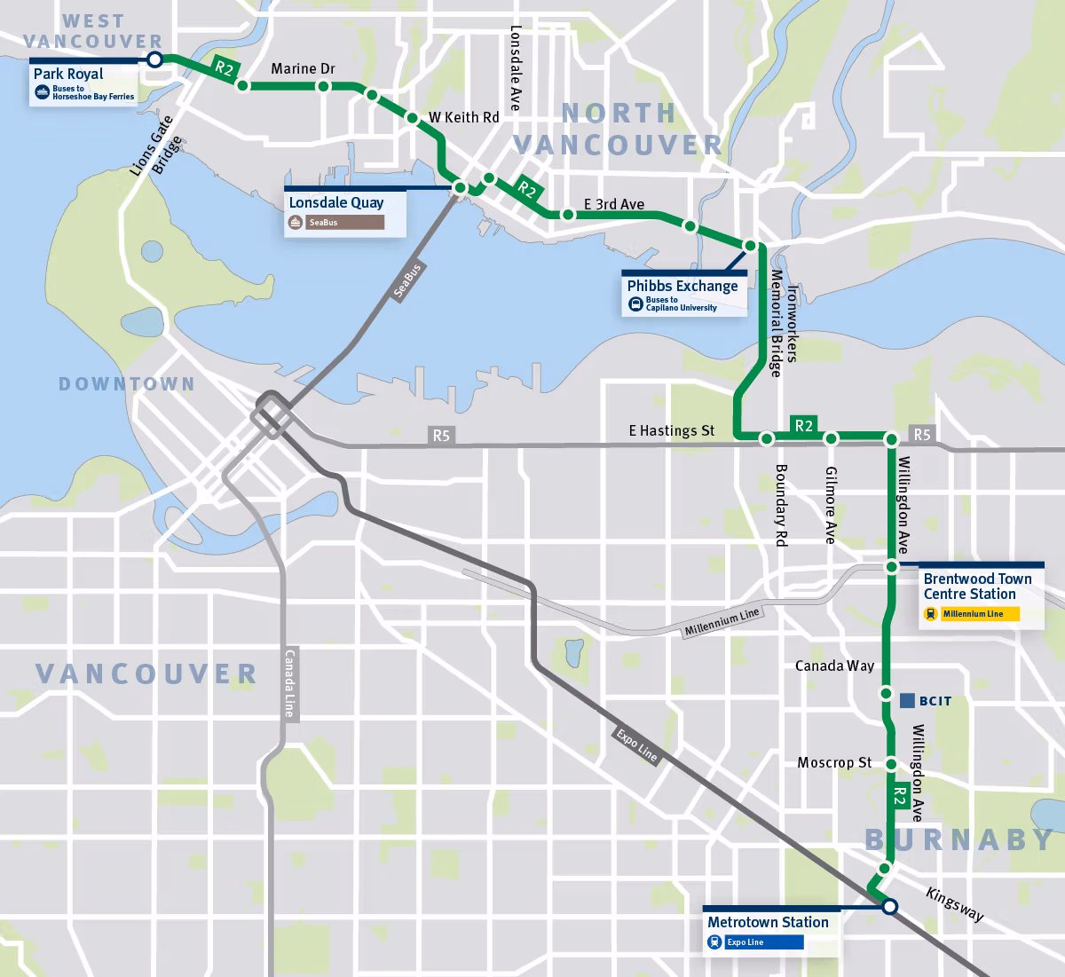 Map of R2 Extension Bus Route