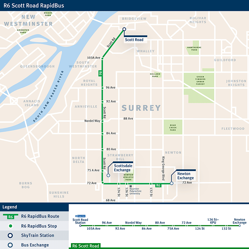 R6 Scott Road RapidBus Route Map