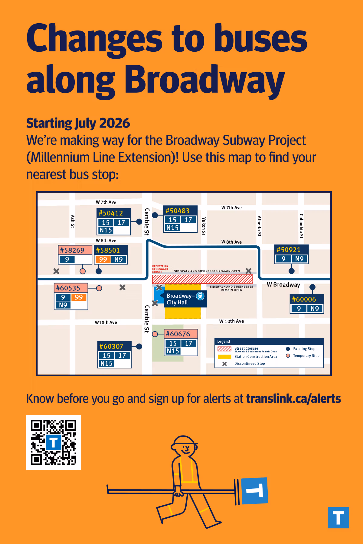 Map of Broadway bus detour route