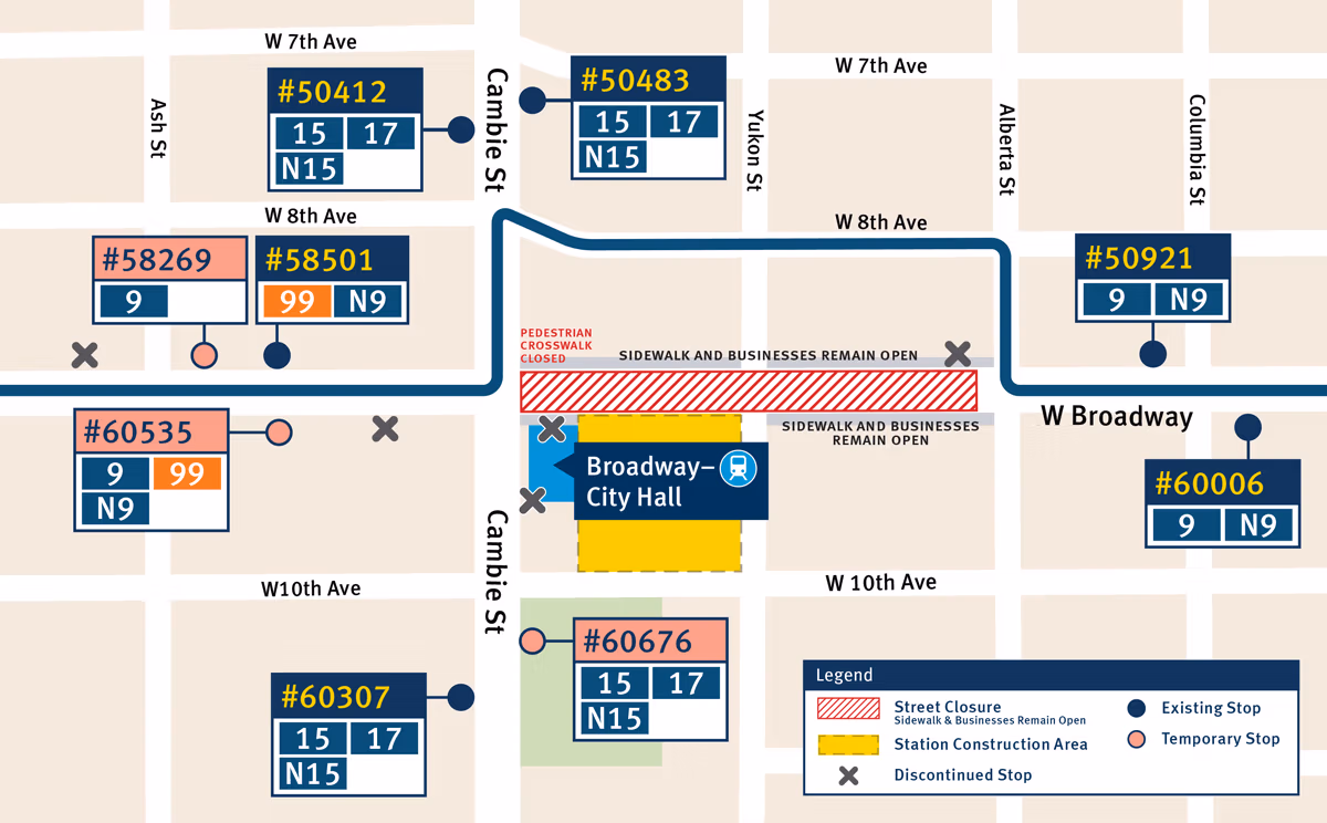 Detour map of Cambie and Broadway area for Broadways Subway Project