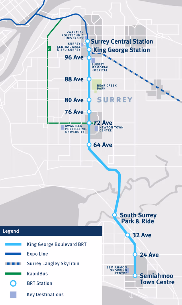 Map for the King George Boulevard BRT