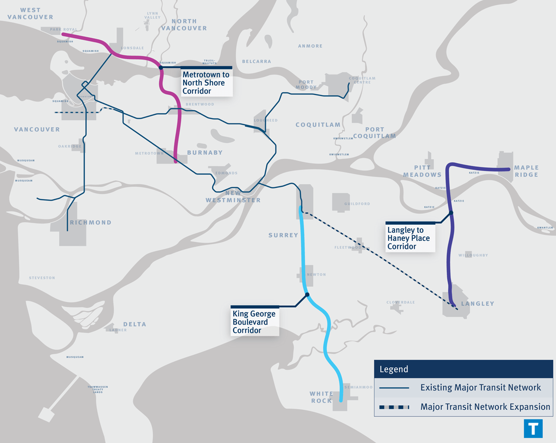 Regional Map for the three new Bus Rapid Transit Corridors