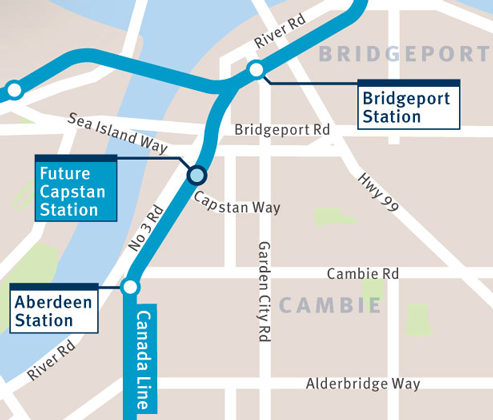 Map of the future Capstan Station on Canada Line
