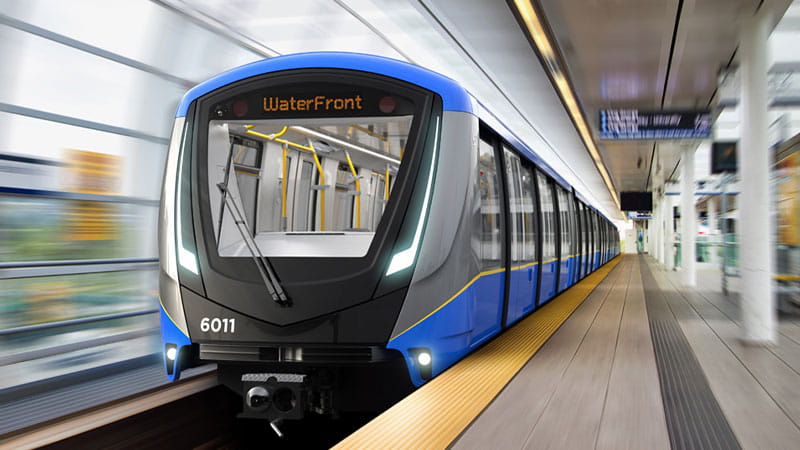 Skytrain stopped at Waterfront Station