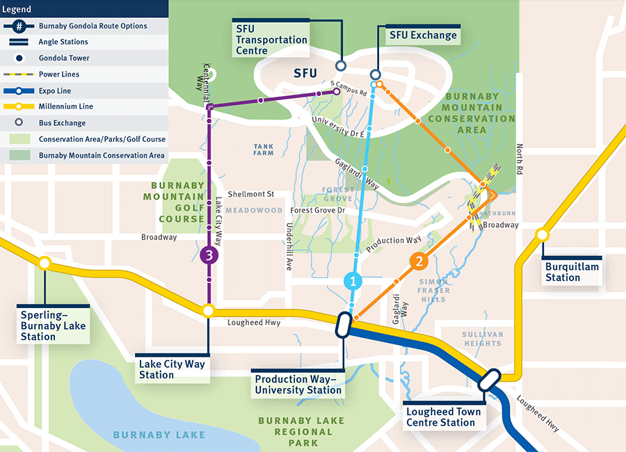 Proposed Routes for the Burnaby Mountain Gondola