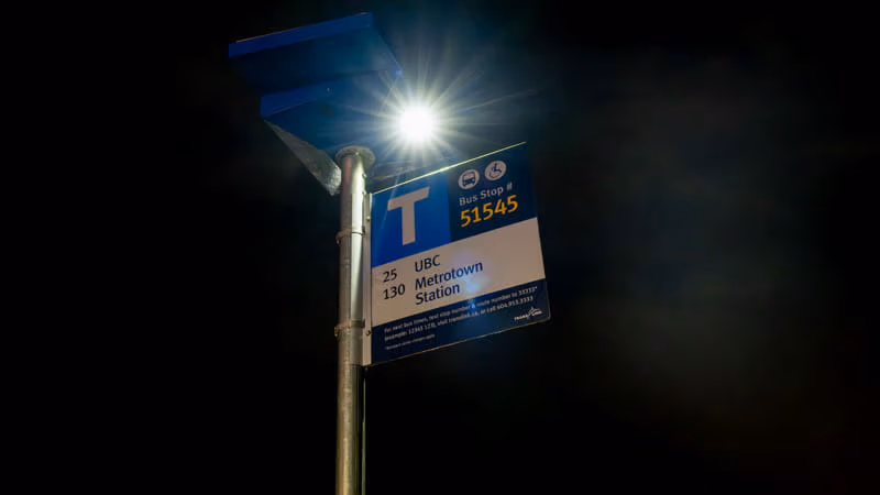 Bus Stop in Burnaby with lighting for pilot project
