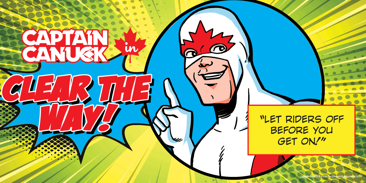 Captain Canuck illustration about letting riders off before you get on