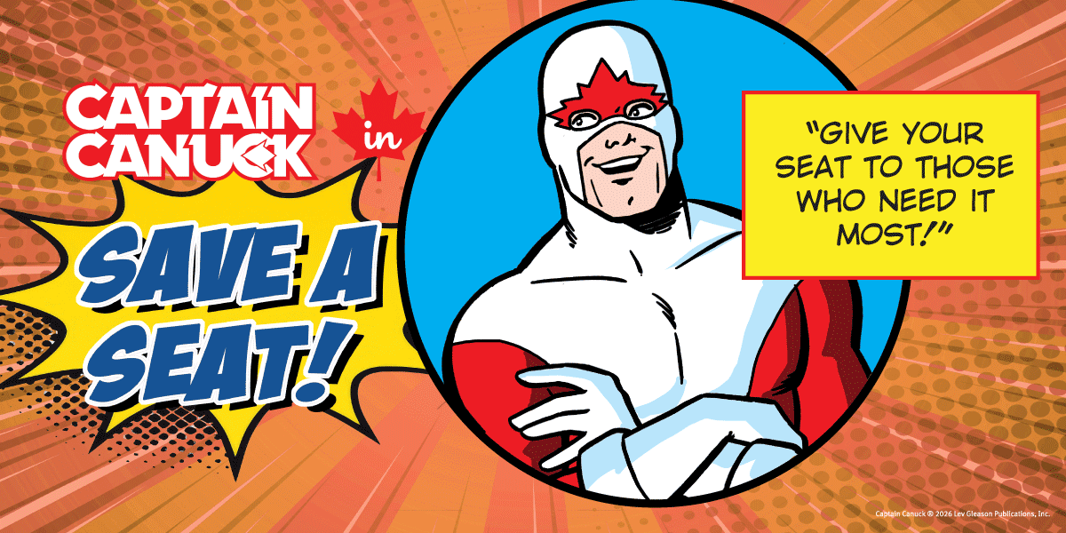 Captain Canuck illustration about giving your seat to those who need it most