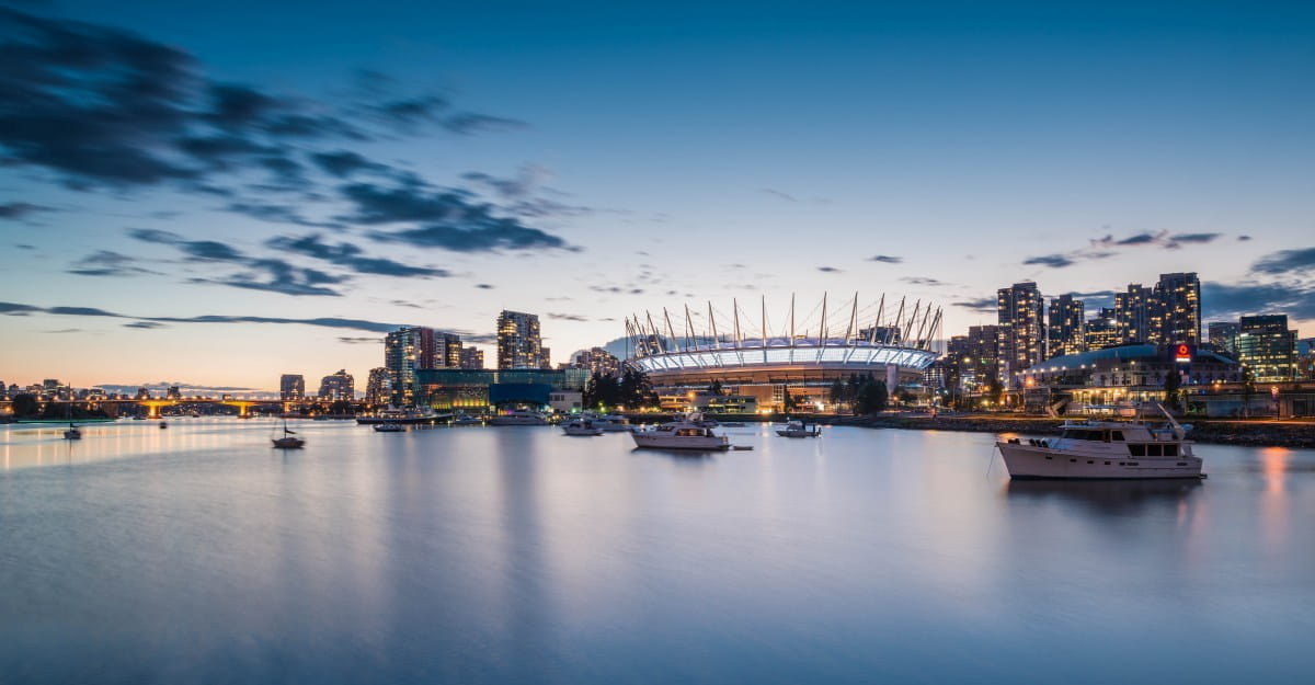 BC Place at sunset from False Creek