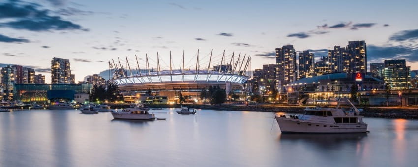 BC Place from False Creek at sunset