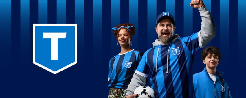 Three football fans cheering while wearing TransLink football jerseys