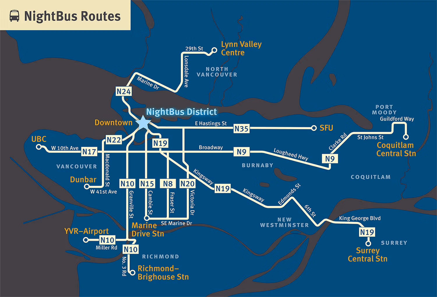 Map of NightBus routes