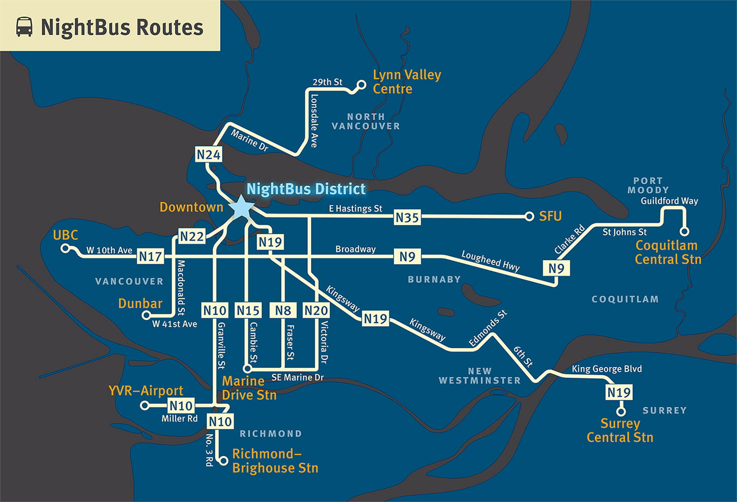 Map of NightBus routes