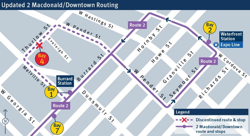 map of updated 2 Macdonald/Downtown routing