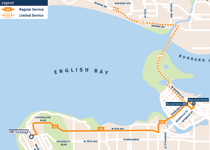 Fall Service Change map - route 44