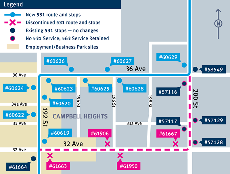 Fall Service Change map - route 531