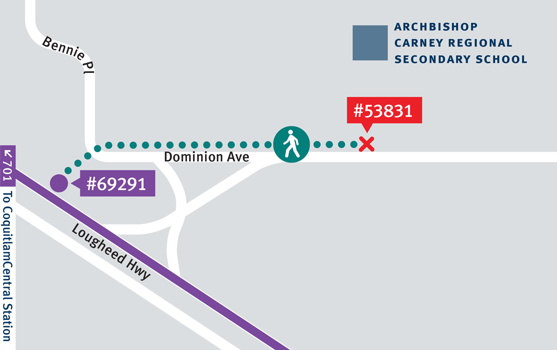 701 Archbishop Carney Regional Secondary School Special Bus Map