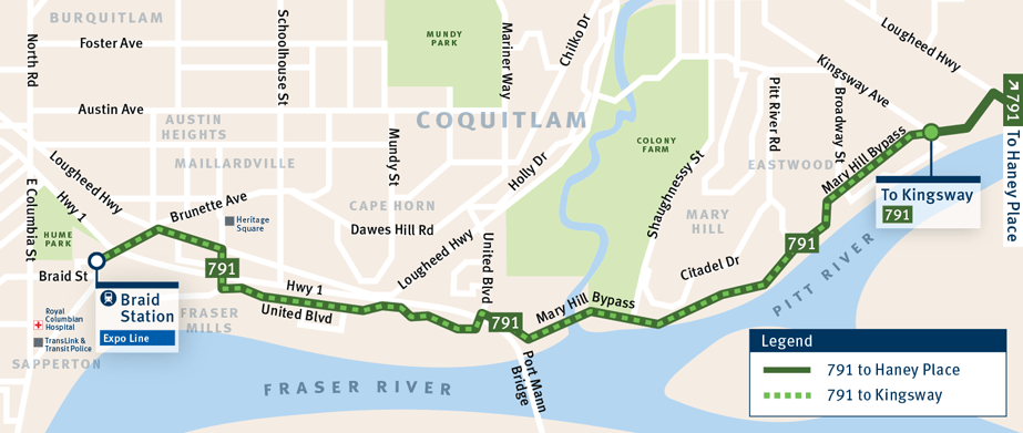 791 Haney Place map in the eastbound direction